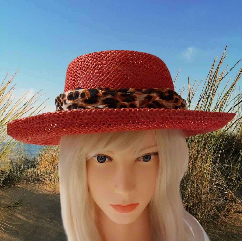 Boho Red Straw Hat - image 3
